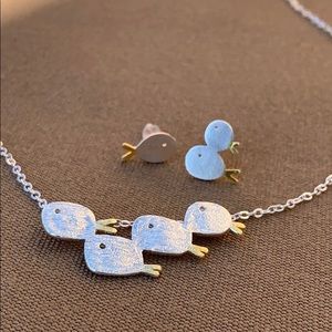 Silver necklace school of fish with earrings